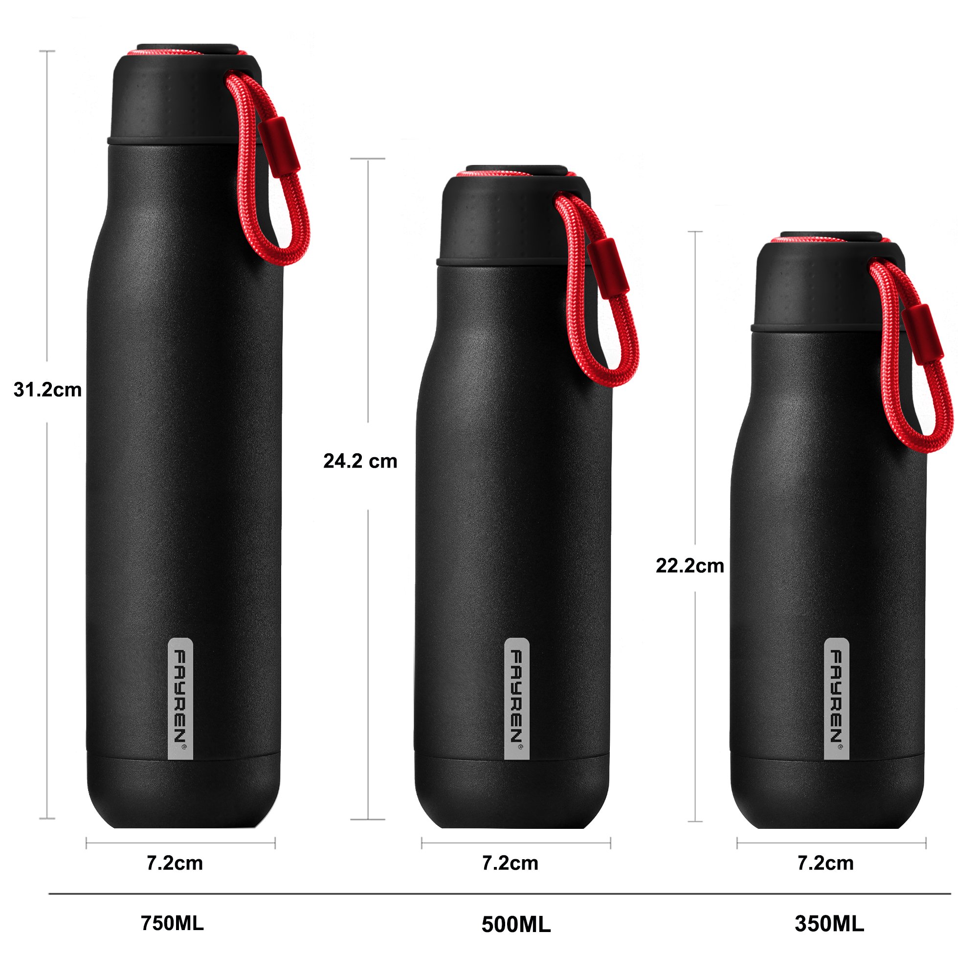 FAYREN Vacuum Flask Thermoses with Rope Portable Double Wall 304 Stainless Steel Water Bottle Minimalist Outdoor Sports