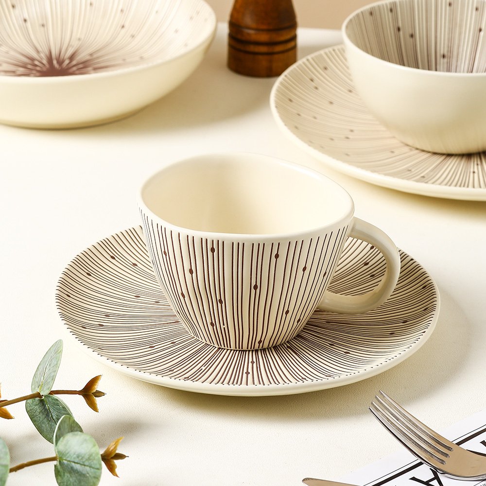 12oz Luxury European Simple Lines Nordic Tea Cup Ceramic Matt Glaze Coffee Mug Cup with Unique Designs