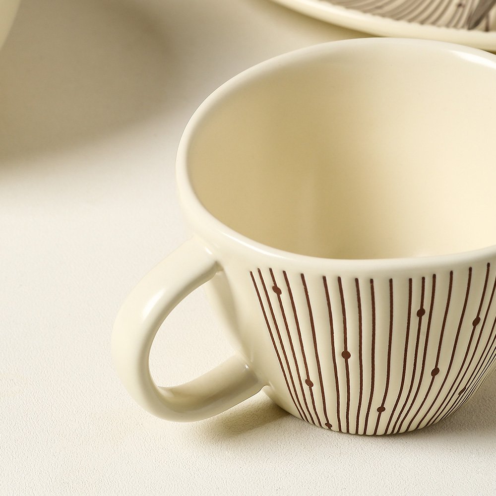 12oz Luxury European Simple Lines Nordic Tea Cup Ceramic Matt Glaze Coffee Mug Cup with Unique Designs