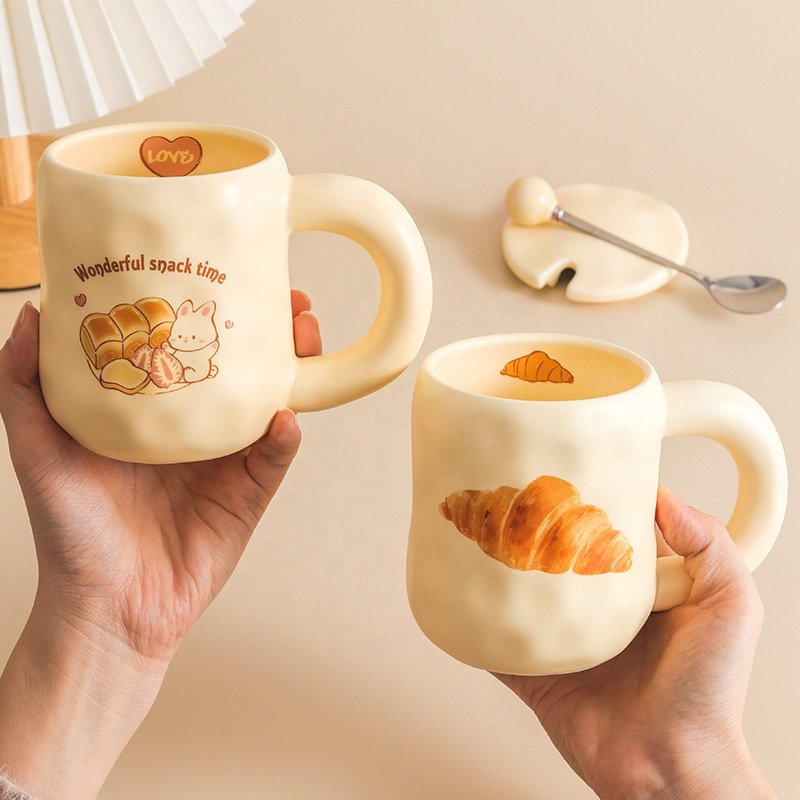 Cute Chubby Round Breakfast Cartoon Bear Hammer Pattern Coffee Mug Home Office Water Cup Ceramic Tea Mug