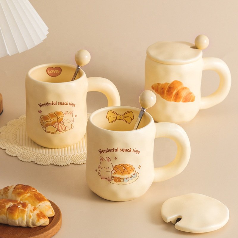 Cute Chubby Round Breakfast Cartoon Bear Hammer Pattern Coffee Mug Home Office Water Cup Ceramic Tea Mug