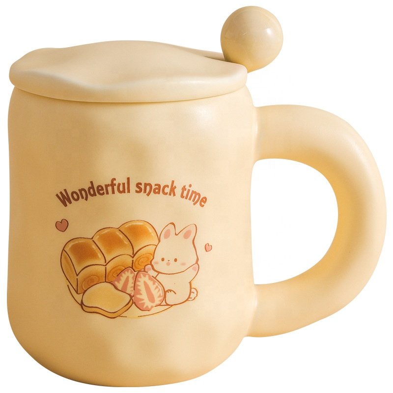 Cute Chubby Round Breakfast Cartoon Bear Hammer Pattern Coffee Mug Home Office Water Cup Ceramic Tea Mug