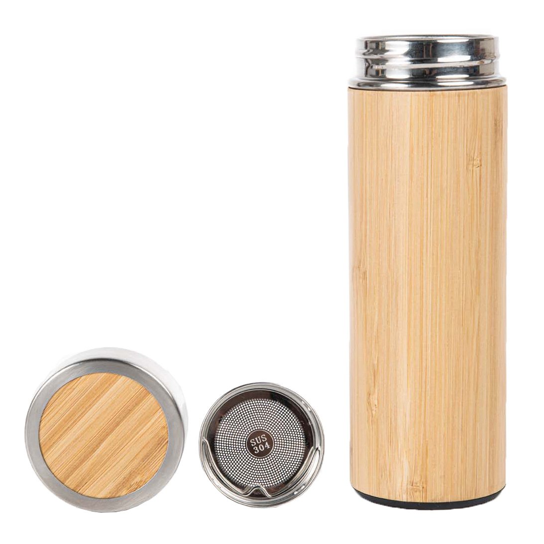 Touch Screen Temperature Display Bamboo Thermos Vacuum Flask Stainless Steel Tea Bottle with Infuser Durable Cup