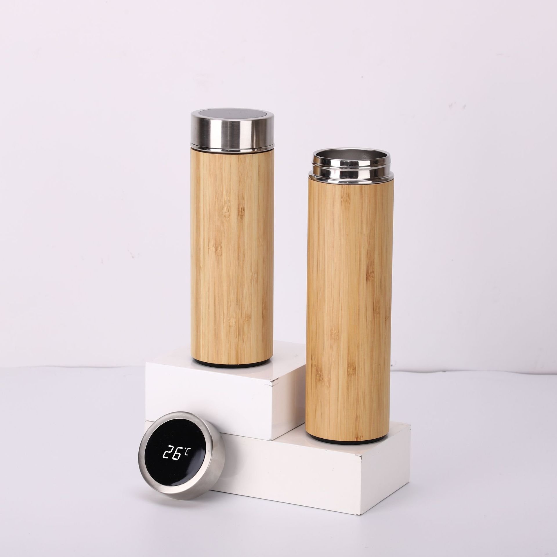 Touch Screen Temperature Display Bamboo Thermos Vacuum Flask Stainless Steel Tea Bottle with Infuser Durable Cup