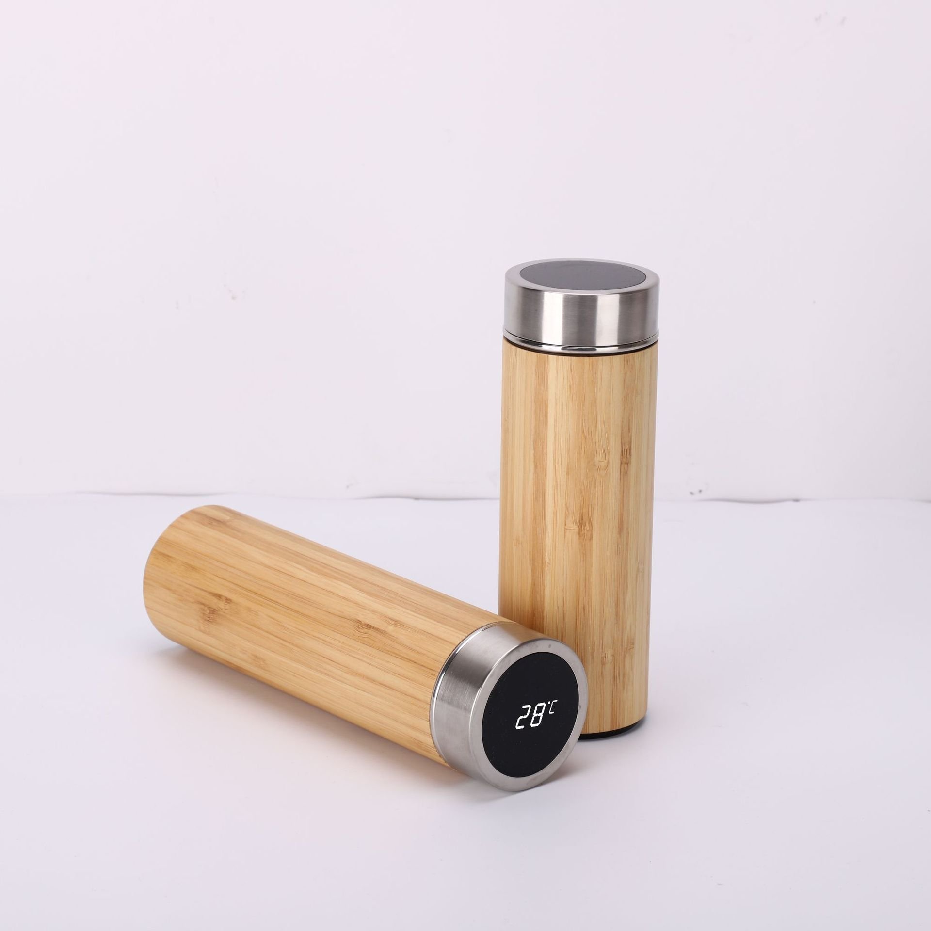 Touch Screen Temperature Display Bamboo Thermos Vacuum Flask Stainless Steel Tea Bottle with Infuser Durable Cup