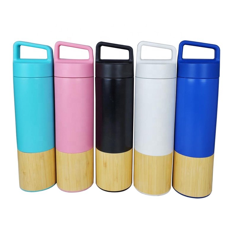 2022 novel design natural eco bamboo tea filter thermos water bottle products custom logo