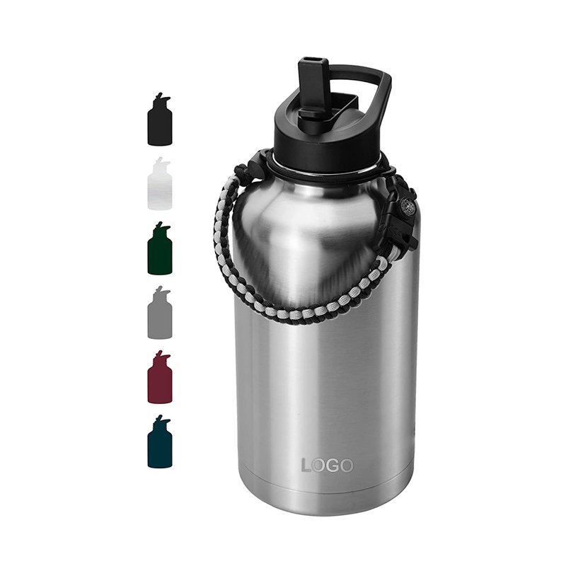 BPA FREE Reusable Fitness Gym vacuum Stainless Steel insulated 64 OZ Water bottle with parachute cord