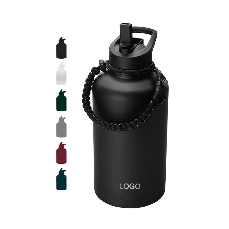 BPA FREE Reusable Fitness Gym vacuum Stainless Steel insulated 64 OZ Water bottle with parachute cord