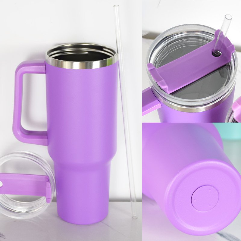 40oz Embellished Coffee Mug Stylish With Handle Lid Straw Tumbler Drinkware Thermos Stainless Steel Vacuum Cup