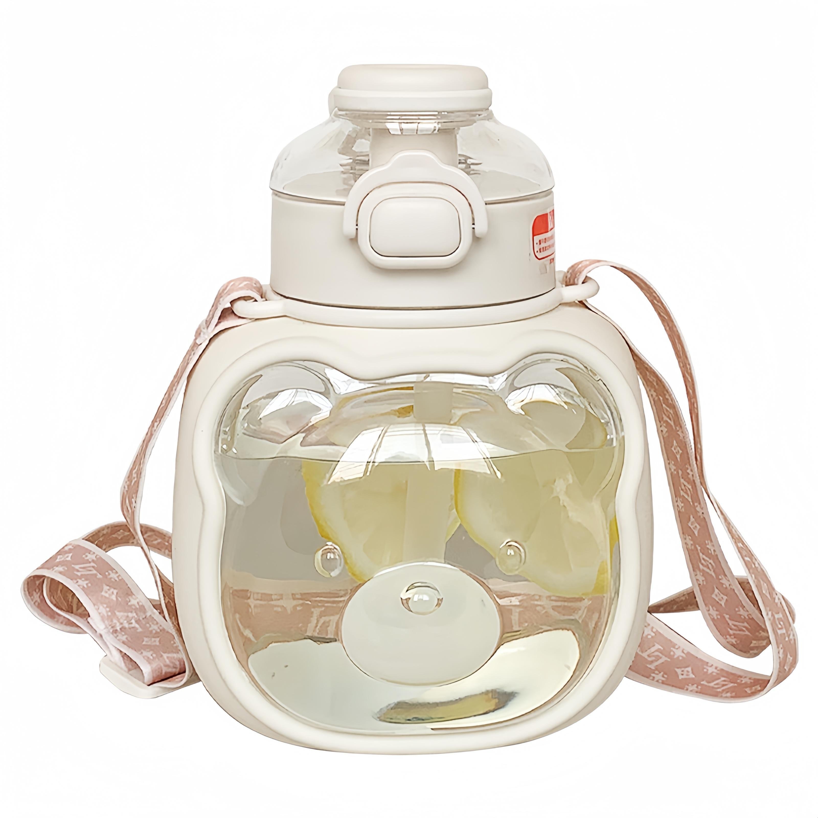New large capacity plastic water bottle cartoon cute bear water cup with lid straw drinkware