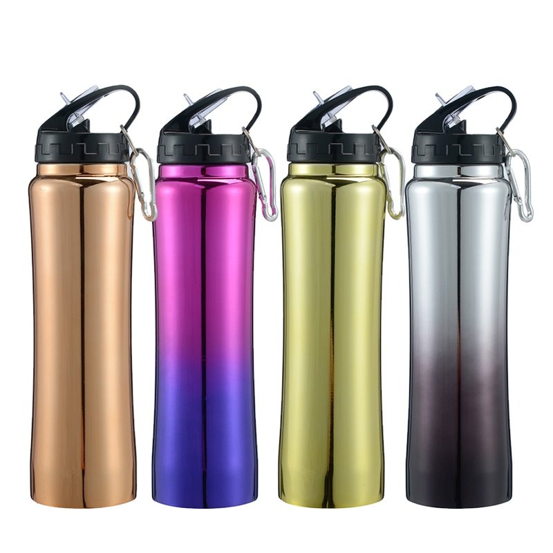 Portable Customized Logo 350ml 550ml 750ml Sports Hiking Water bottle with lid and Straw Stainless Steel Slimming Water Flask