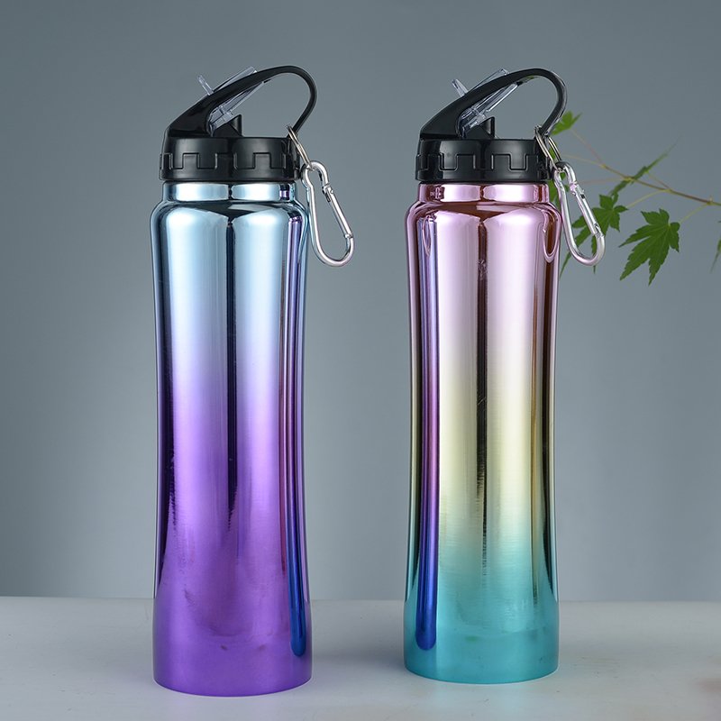 Portable Customized Logo 350ml 550ml 750ml Sports Hiking Water bottle with lid and Straw Stainless Steel Slimming Water Flask