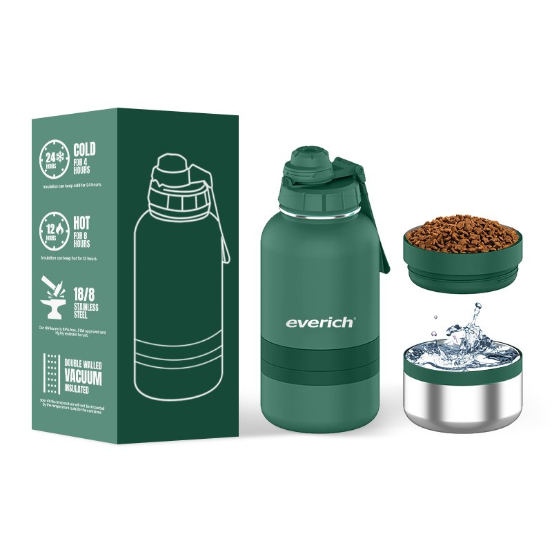 Everich 3 in 1 Insulated Vacuum Wide Mouth Stainless Steel Water Bottle With Storage Compartment