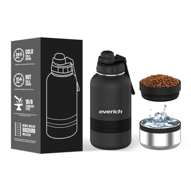 Everich 3 in 1 Insulated Vacuum Wide Mouth Stainless Steel Water Bottle With Storage Compartment