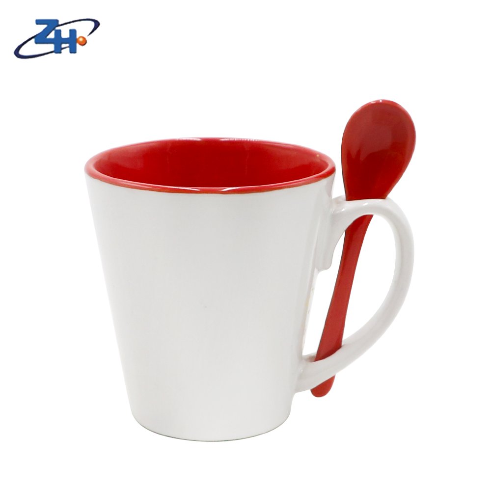 Cerclassicbwhiteion Mug with Spoon Sublimation Spoon Mug with Inside and Handle Color China Best Selling 12oz Custom Country
