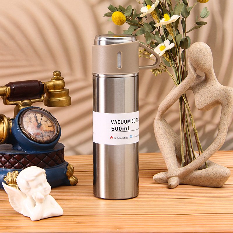 colorful 500ml Two Cups Gift Set insulated double wall stainless steel vacuum flask gift thermos set