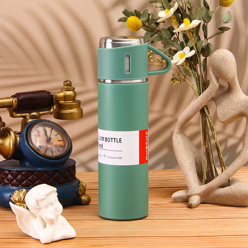 colorful 500ml Two Cups Gift Set insulated double wall stainless steel vacuum flask gift thermos set