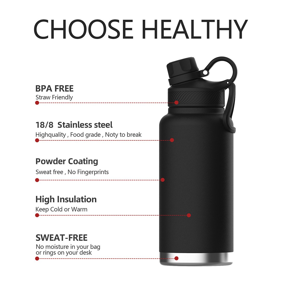 Bottle Water Stainless Steel Thermos Flask 32oz 40oz Tumbler Insulated Hot Water Bottles Water Flask Waterbottle With Handle