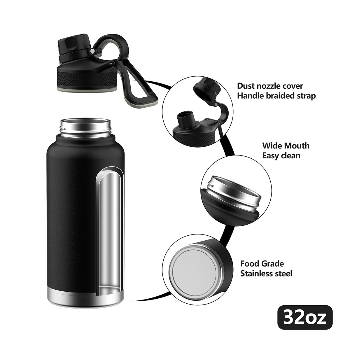 Bottle Water Stainless Steel Thermos Flask 32oz 40oz Tumbler Insulated Hot Water Bottles Water Flask Waterbottle With Handle