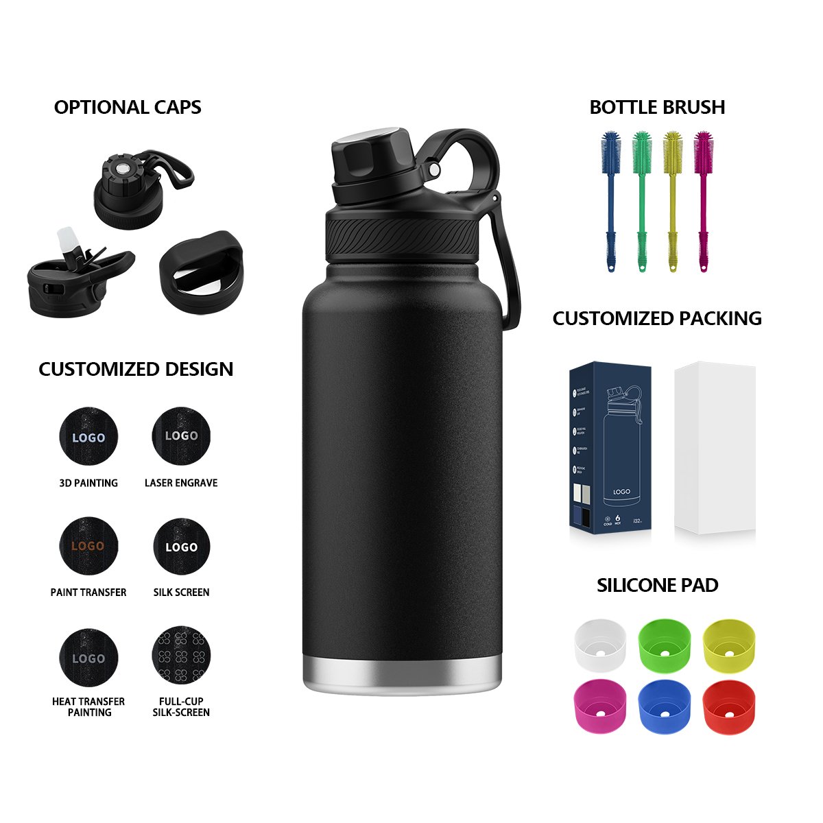 Bottle Water Stainless Steel Thermos Flask 32oz 40oz Tumbler Insulated Hot Water Bottles Water Flask Waterbottle With Handle