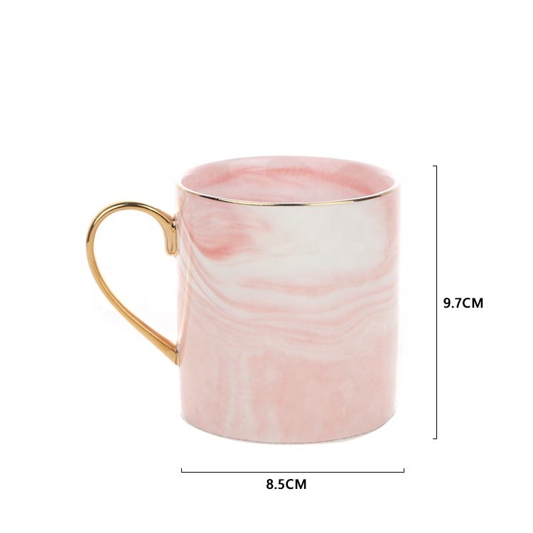 Gloway LOGO Nordic Style Golden Inlay Pink And Gray Fashion Latte Ceramic Mug Porcelain Tea Cup Sublimation Marble Coffee Mug