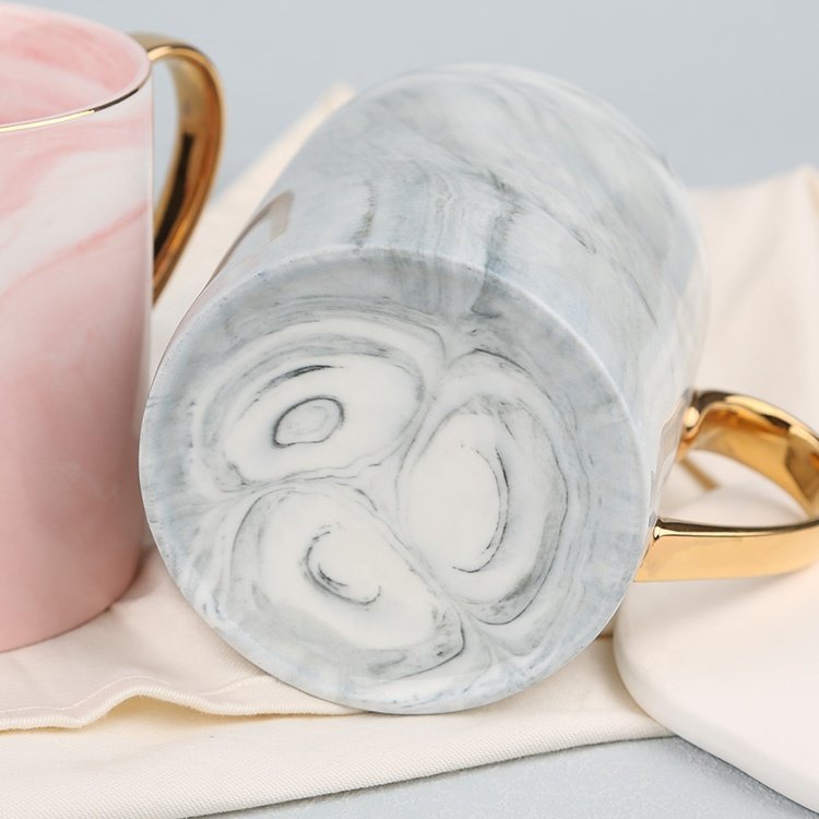 Gloway LOGO Nordic Style Golden Inlay Pink And Gray Fashion Latte Ceramic Mug Porcelain Tea Cup Sublimation Marble Coffee Mug