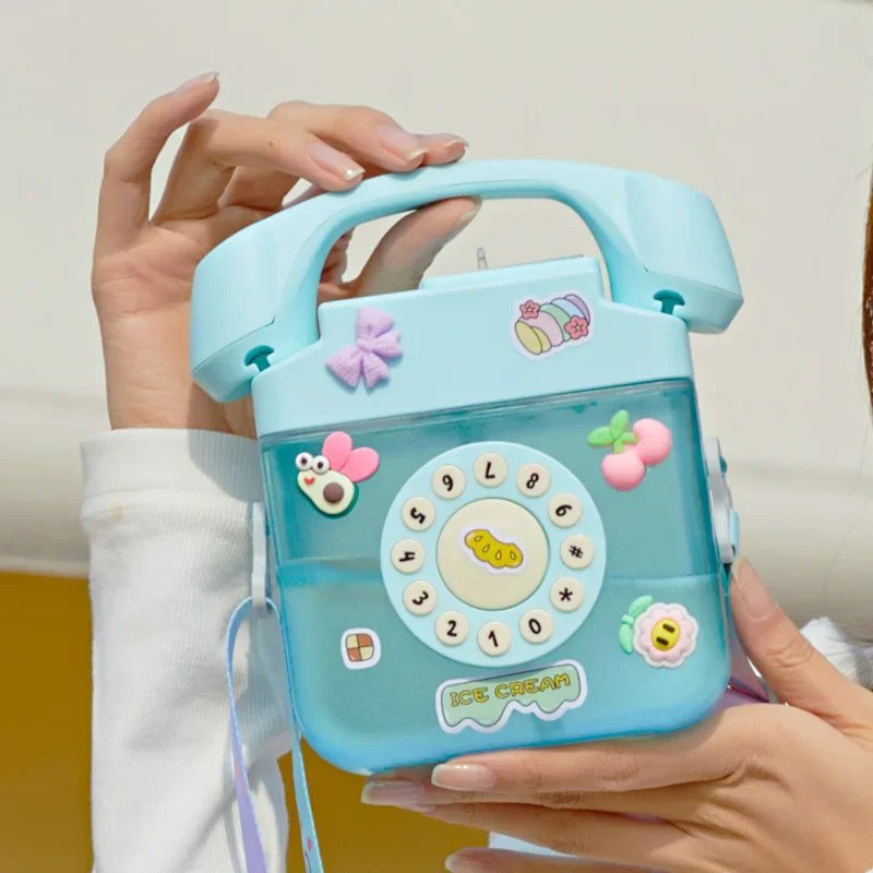 New style Cute Creative Telephone Plastic Mug Slanting Carrying Strap kids water bottle