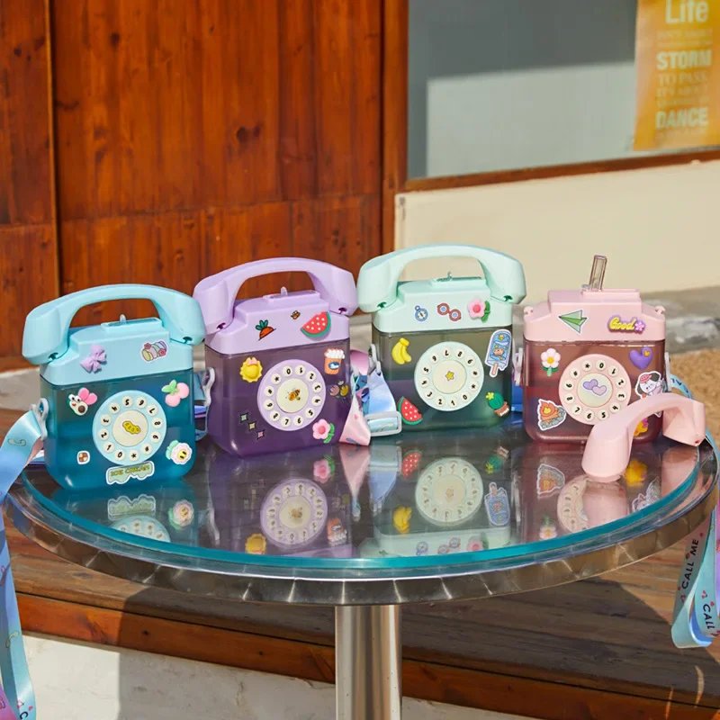 New style Cute Creative Telephone Plastic Mug Slanting Carrying Strap kids water bottle