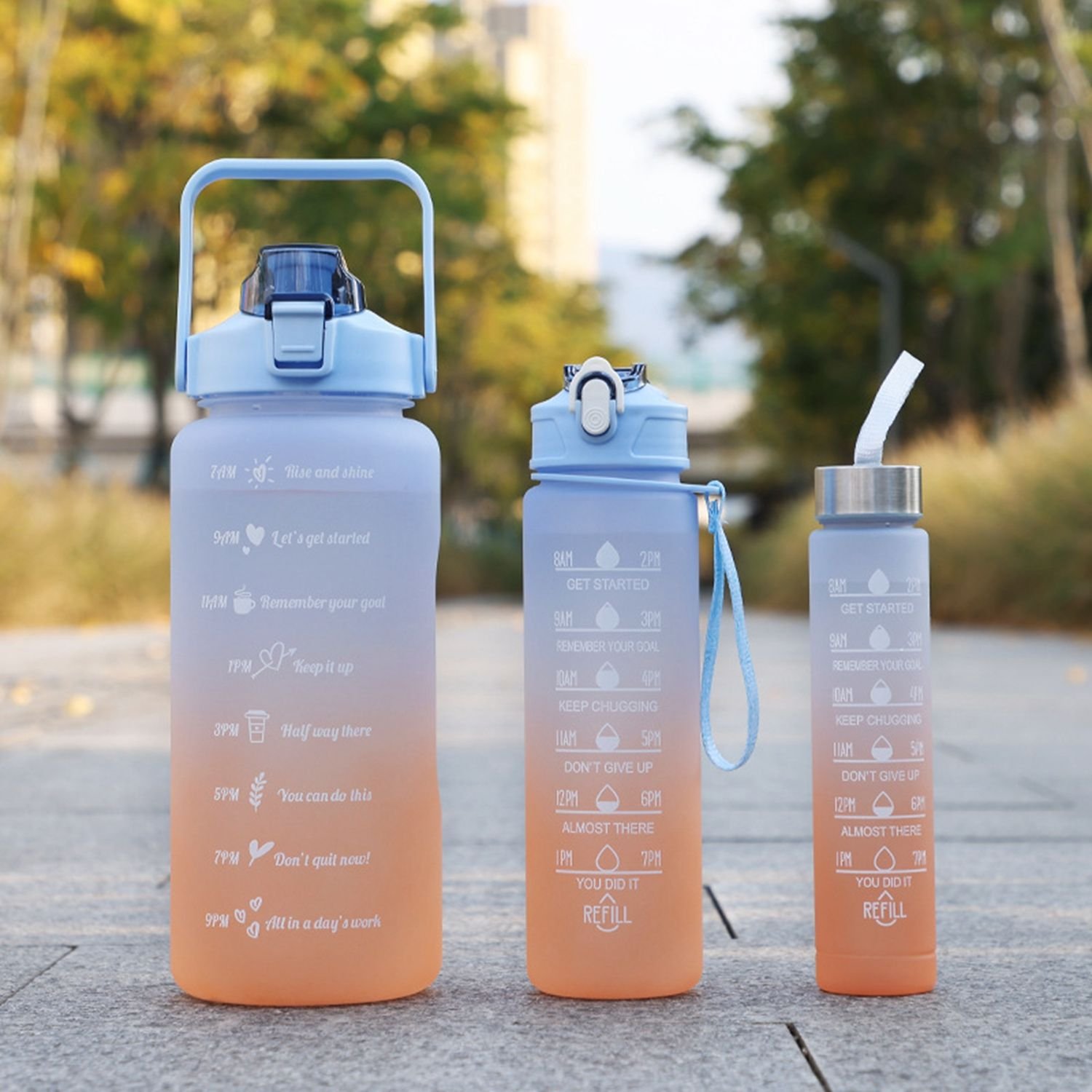Sports Water Bottle 3pcs/Set Motivational Water Bottle for Male Female Set 2000ML 900ML 280ML Portable Reusable Summer Cups