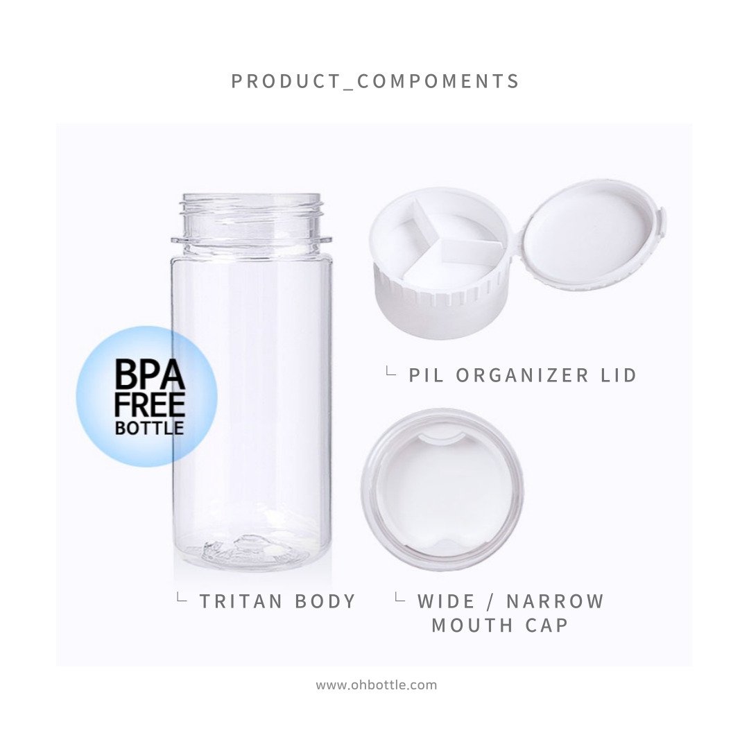 Good Condition with Korea BPA FREE and Easy Going Reusable Tritan Water Bottle with Pill Organizer Lid 12oz 16oz