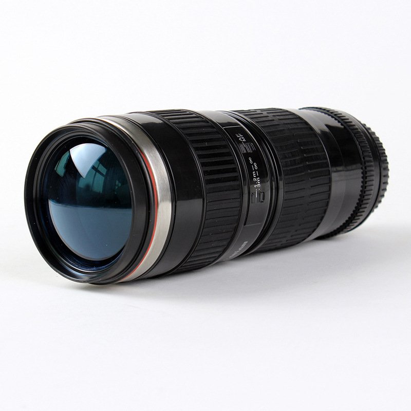 Wholesale 400ml Stainless Steel Travel Coffee Cup BPA-Free Thermal Vacuum Camera Lens Mug with Silicone Lid