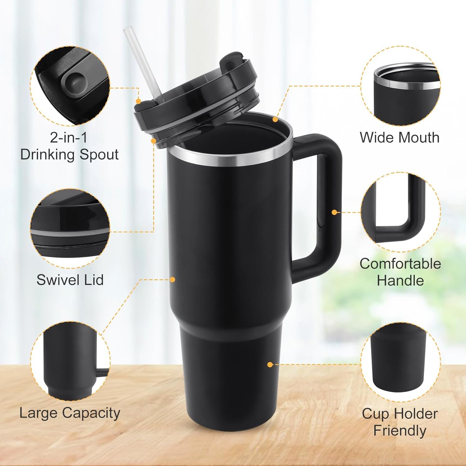 Custom Logo Outdoor 30oz 40oz Double Walled Travel Mugs handle Stainless Steel Vacuum Insulated Travel Tumbler with Handle