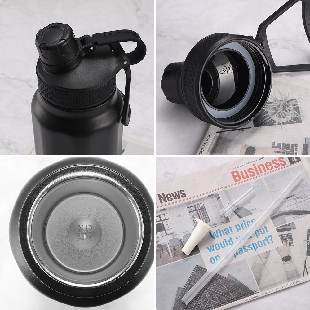 500ml/17oz Insulated Stainless Steel Water Bottle with Straw and Spout Lid Leak Proof Vacuum Flask