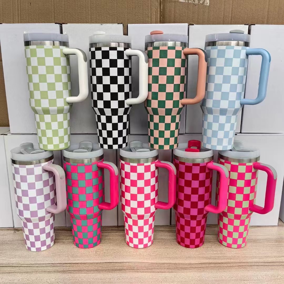 2024 new Outdoor Mugs Stainless Steel Thermos Cup Car gift cup Water Bottle 40oz Tumbler With Handle electroplate Tumbler