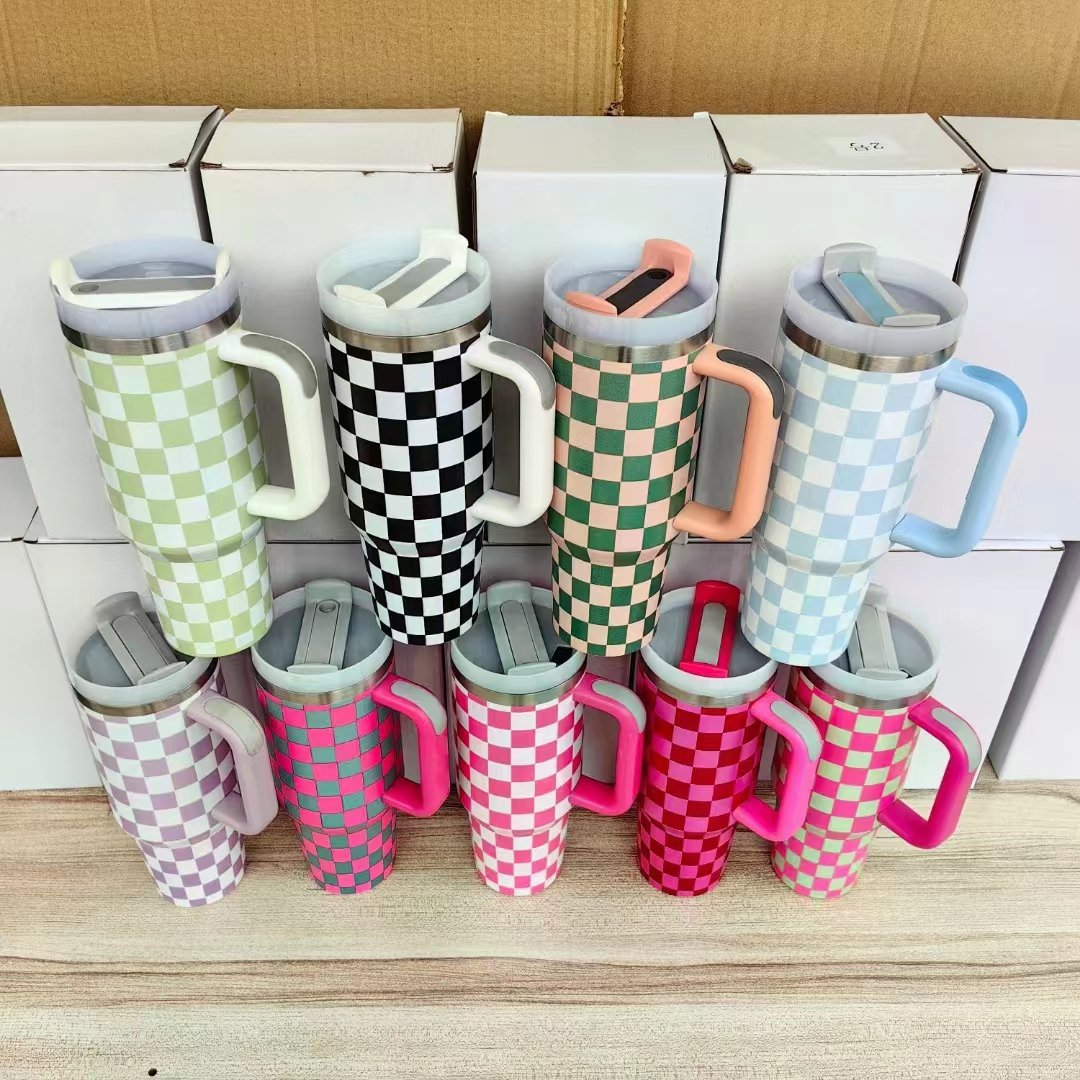 2024 new Outdoor Mugs Stainless Steel Thermos Cup Car gift cup Water Bottle 40oz Tumbler With Handle electroplate Tumbler