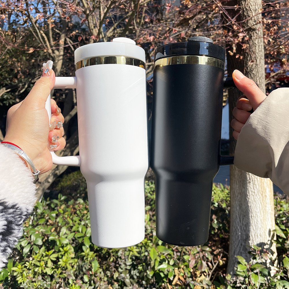 USA RTS 40oz large capacity mirror gold mix color tumbler outdoor travel coffee mug with removable handle for holographic laser