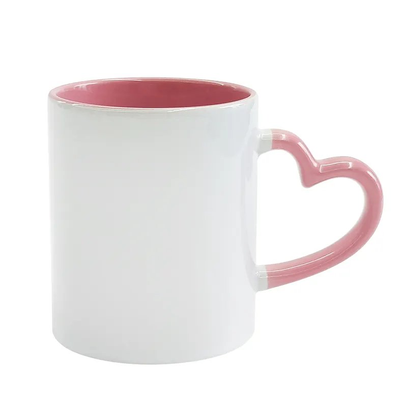 Popular Top Quality 11 oz Ceramic Milk Cup Sublimation Color Printing Coffee Mugs With Heart Handle