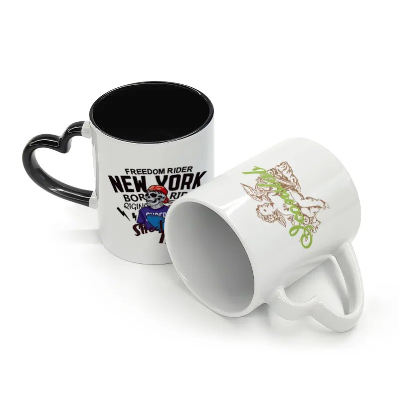 Popular Top Quality 11 oz Ceramic Milk Cup Sublimation Color Printing Coffee Mugs With Heart Handle