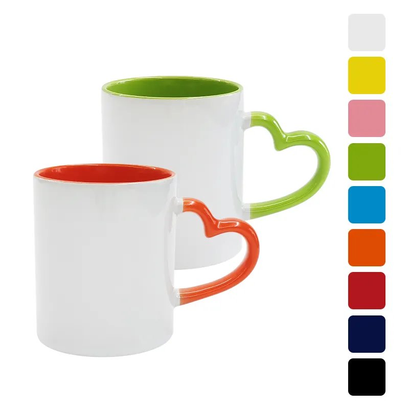 Popular Top Quality 11 oz Ceramic Milk Cup Sublimation Color Printing Coffee Mugs With Heart Handle