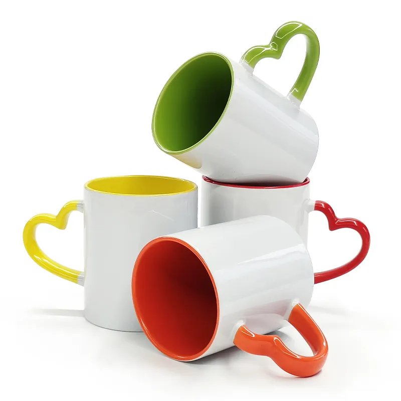 Popular Top Quality 11 oz Ceramic Milk Cup Sublimation Color Printing Coffee Mugs With Heart Handle