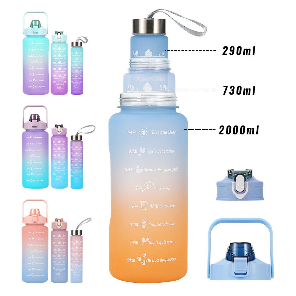 2.2L Large Capacity Plastic Bottles Set 3pcs Set Water Bottle With Time Marker