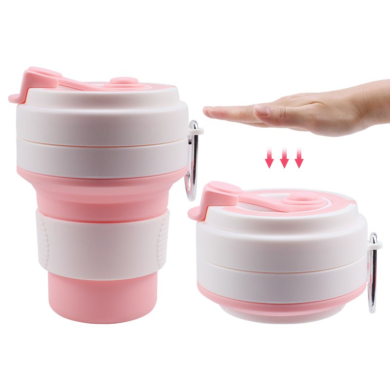 Multifunctional Portable Collapsible Silicone Folding Coffee Cup 13 Ounce Silicon Foldable Travel Mug Cup To Go 350 ml with Lid