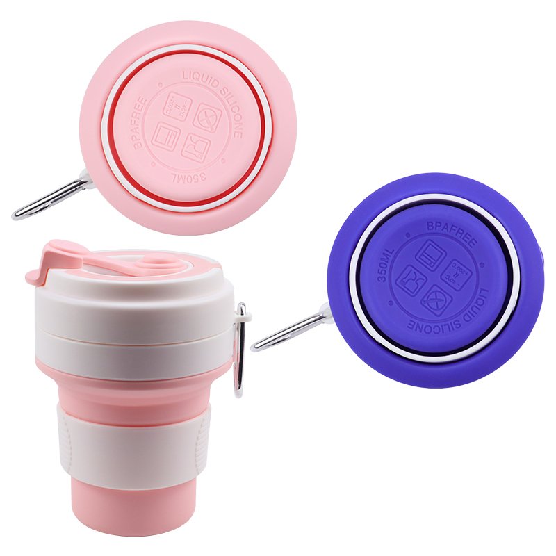 Multifunctional Portable Collapsible Silicone Folding Coffee Cup 13 Ounce Silicon Foldable Travel Mug Cup To Go 350 ml with Lid