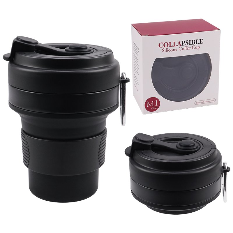 Multifunctional Portable Collapsible Silicone Folding Coffee Cup 13 Ounce Silicon Foldable Travel Mug Cup To Go 350 ml with Lid