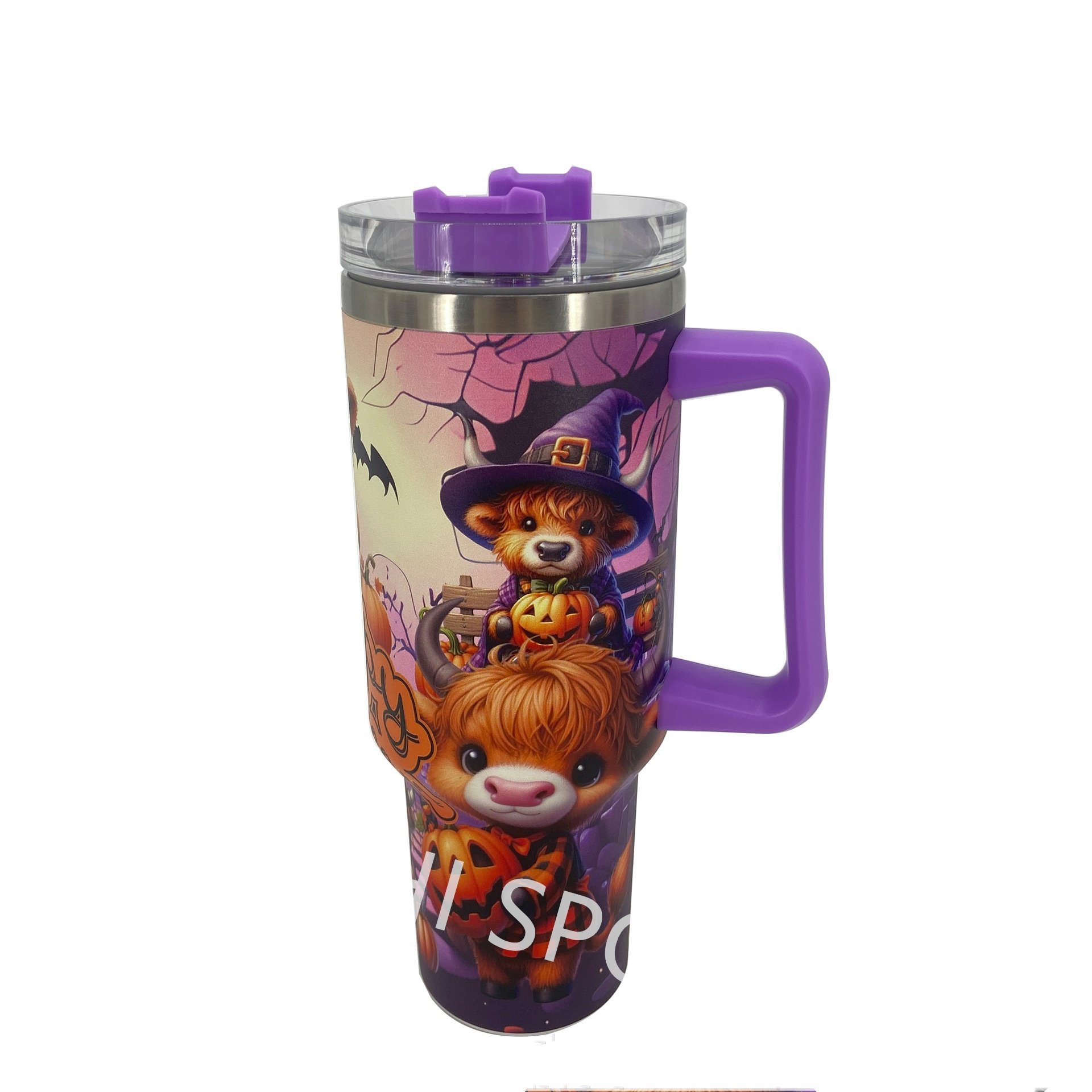 Custom Halloween Christmas Stainless Steel 3d Uv Printed Spooky Pumpkin 40oz Cups Tumbler Mug With Handle And Straw Lid