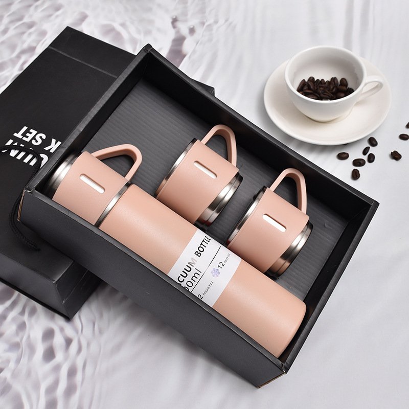 Insulated Water Bottle Vacuum Thermos Flask Set Stainless Steel with Handle for Men Women with 3 Cups Customized Logo Popular