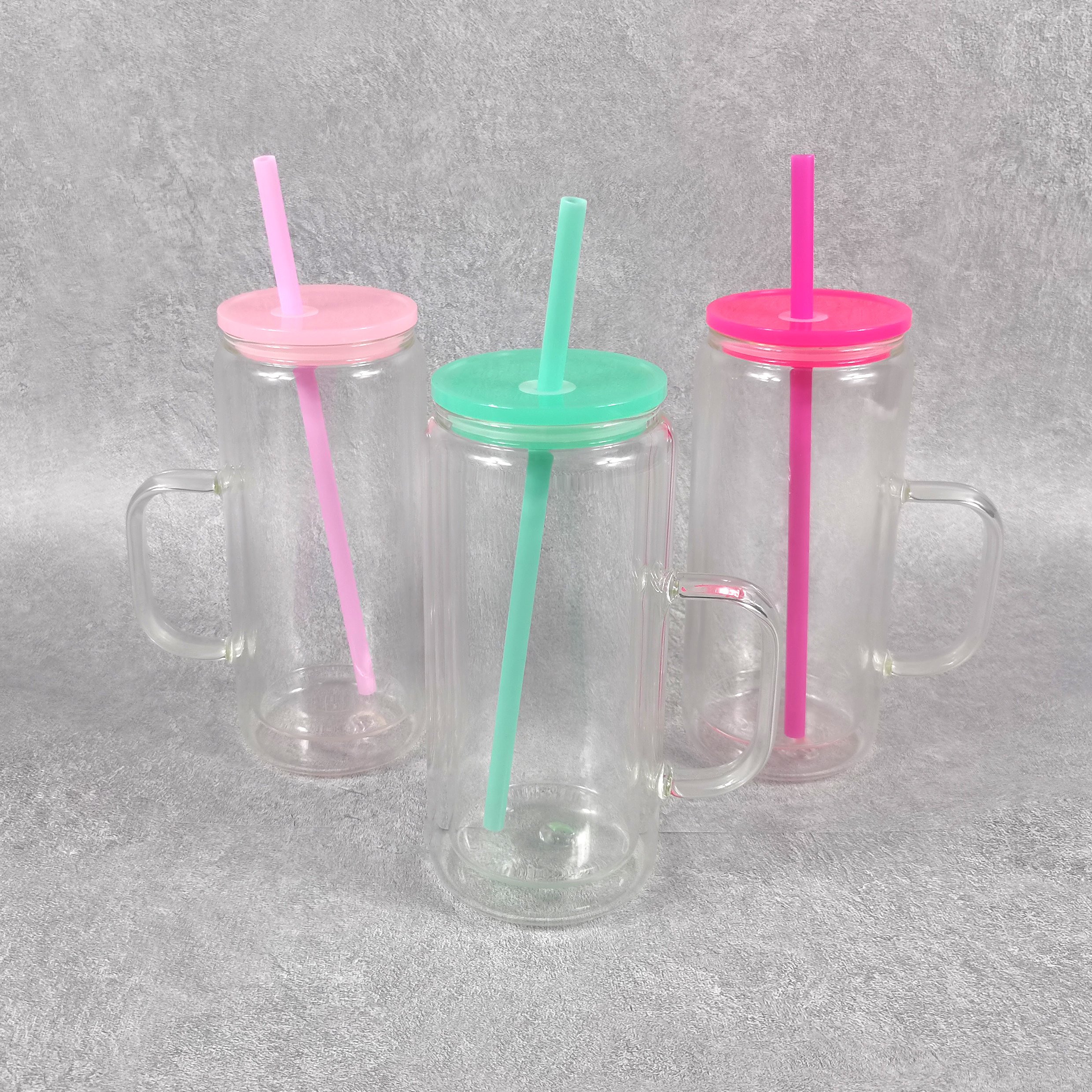 us warehouse 16oz handle snow globe glass cup 16oz sublimation double wall coffee mug cup with colored lids and straws