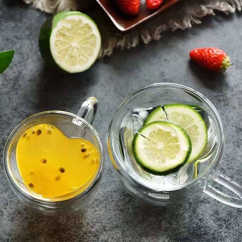 180 240ml Clear Unique Double Walled Insulated Glass Coffee Mug or Tea Cup Shaped heart shaped drinking glasses