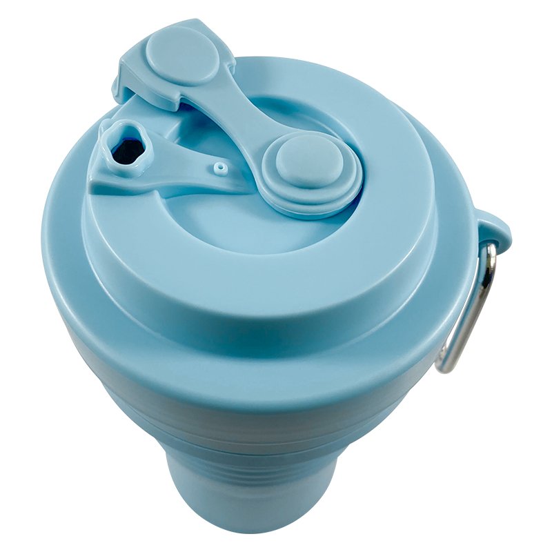 Custom 20oz Portable Eco Friendly Reusable Folding Cup Silicone Collapsible Drinking Water Cup Coffee Mug With Lid and Carabiner