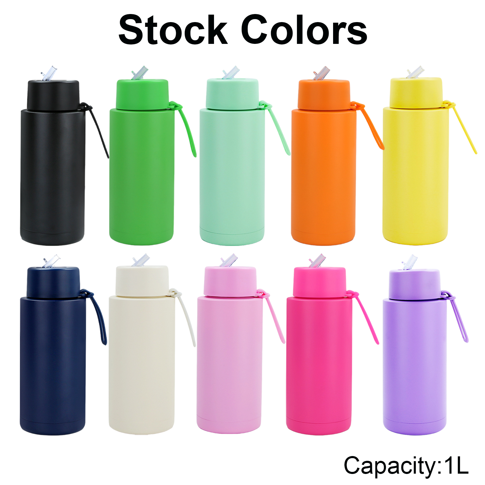 New Arrival 1L Double Walled Insulated Vacuum Flask 304 Stainless Steel Wide Mouth Travel Water Bottle With Straw Lid